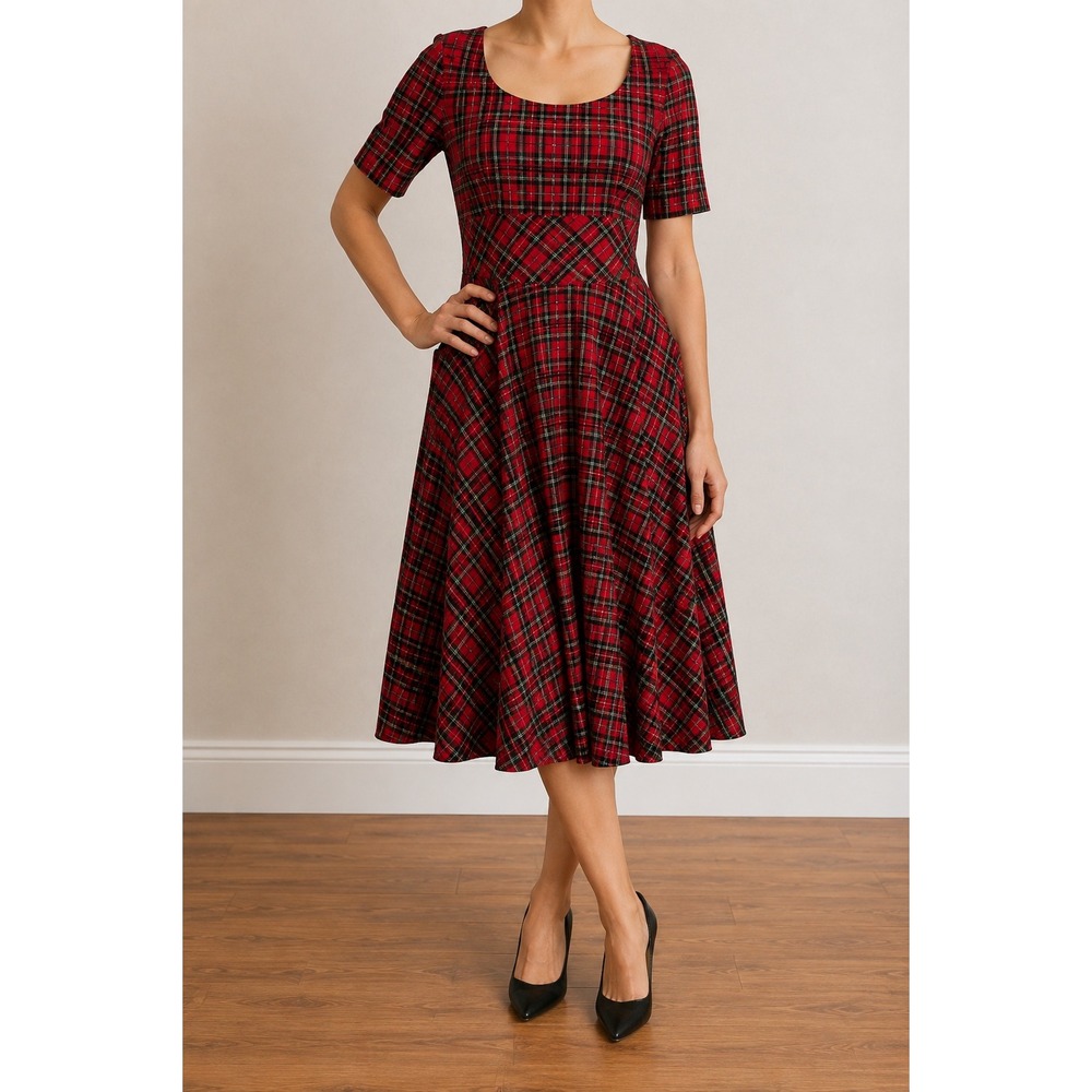 Hell Bunny Irvine 50s Red Tartan Plaid Midi Dress Large Punk Rockabilly Pinup